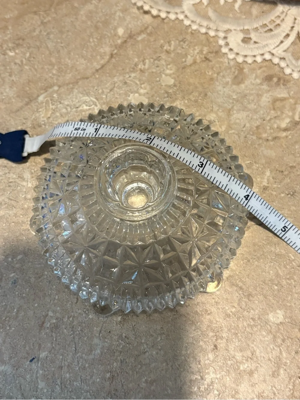 Vintage Clear Pressed Glass Starburst Taper Candle Holders Pair